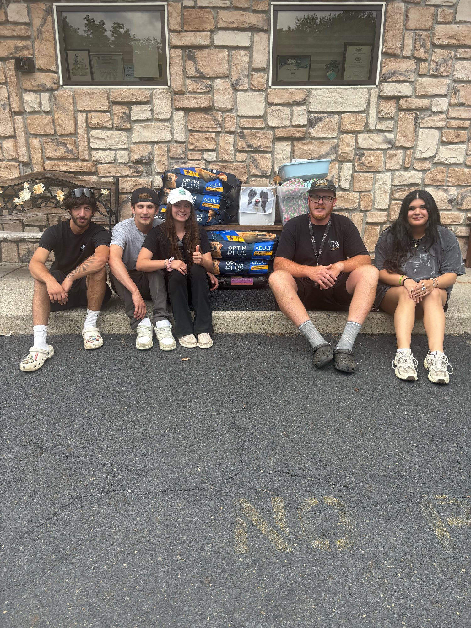 The crew at a rescue supply drive